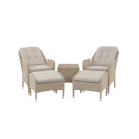 Nutmeg Rattan Recliner Set with 2 Footstools & Tree-Free Top Side Tablegarden
